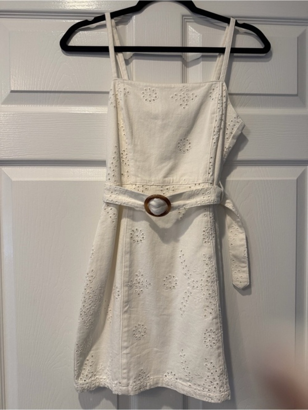 MP/D White Eyelet Sundress with Tortoiseshell Buckle Belt Size XS